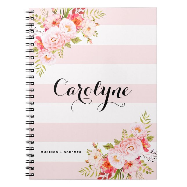 Carnet Floral Personnalisé Féminin rose (Devant)