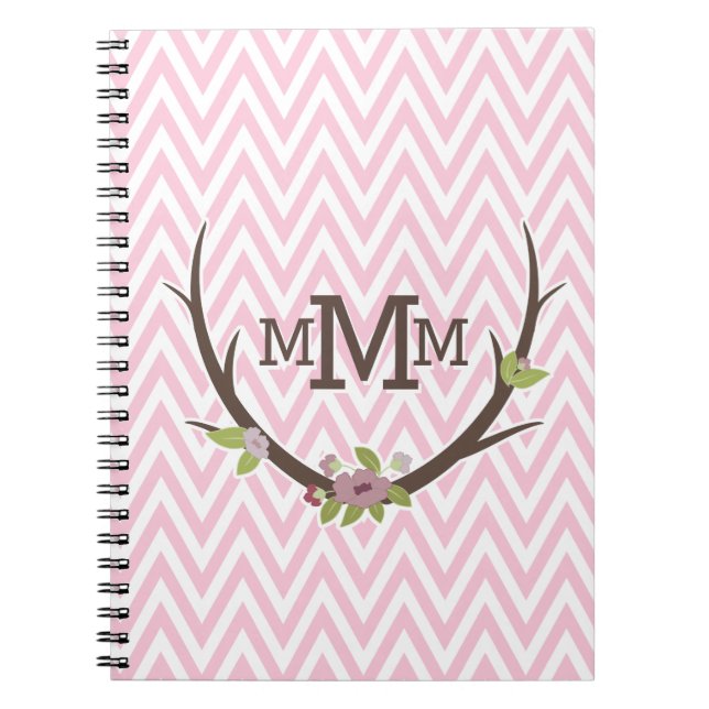 Carnet Floral Pink Chevron Motif Monogramme (Devant)