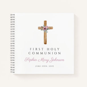 Carnet Floral Pink Cross Girl First Communion Guestbook