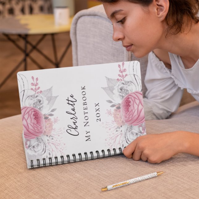 Carnet Floral rose argent feuillage blanc nom (Créateur téléchargé)