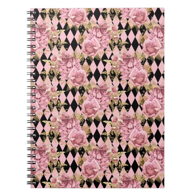 Carnet Floral Rose Doré (Devant)
