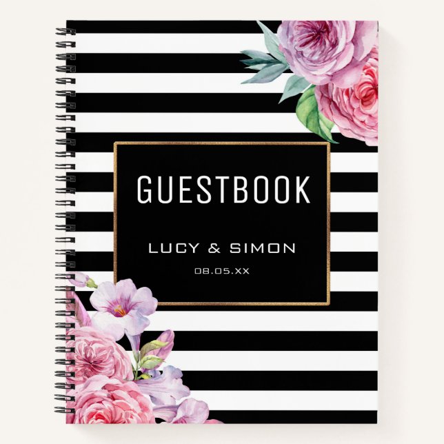 Carnet Floral rose et rayures (Devant)