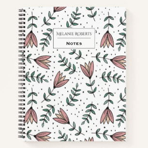 Carnet Floral rose moderne et points Personnalisé