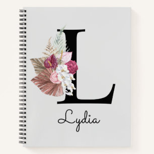Carnet Floral rose monogramme initial L