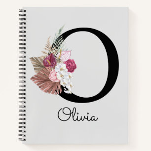 Carnet Floral rose monogramme O initial
