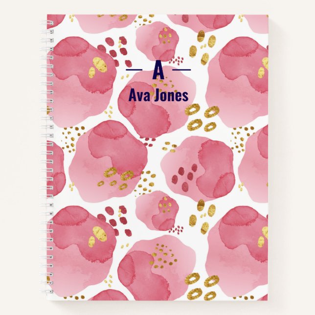 Carnet floral rose personnalisé - Nom personnalisé (Devant)