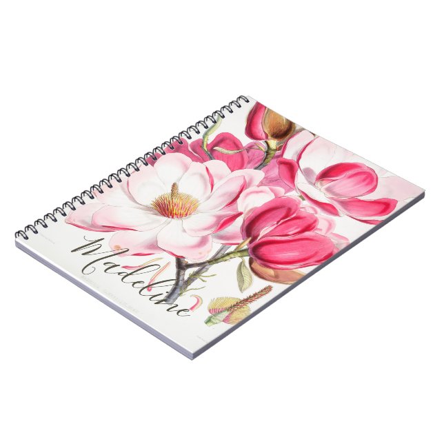 Carnet Floral rose Ressort couleur Feminine Élégant Monog (Côté gauche)