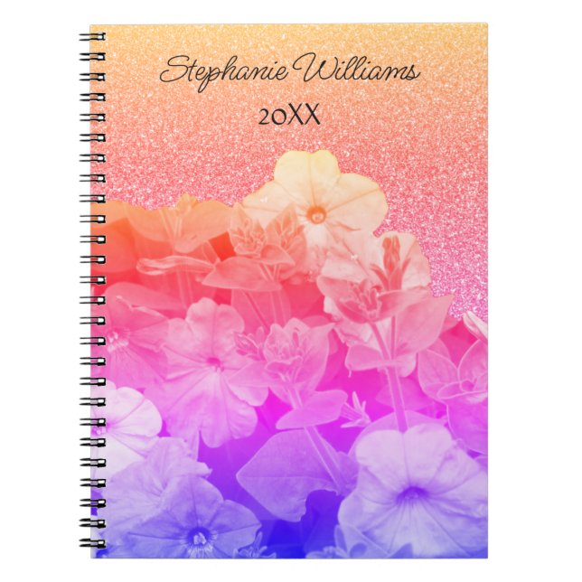 Carnet Floral rose violet brillant Nom personnalisé Ombre (Devant)