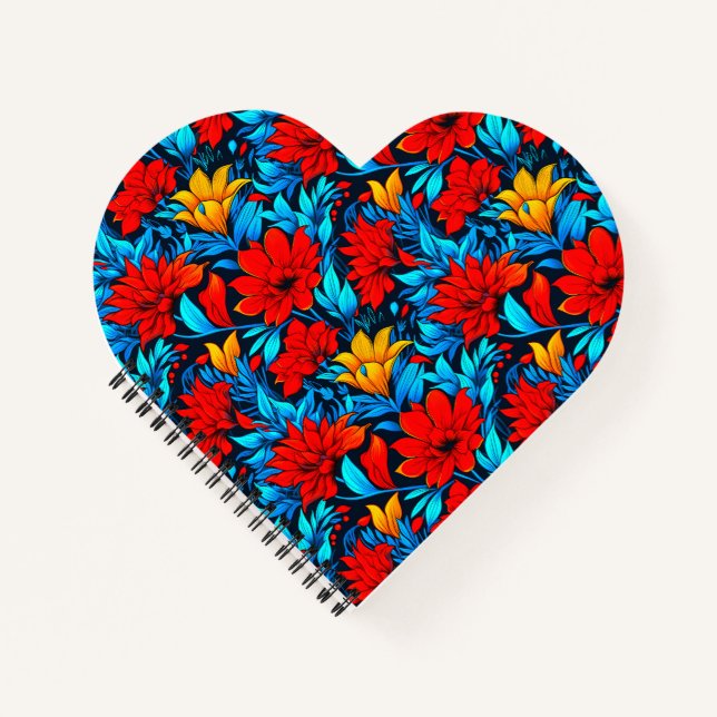 Carnet Floral Rouge jaune Fleurs Motif-13075 (Devant)