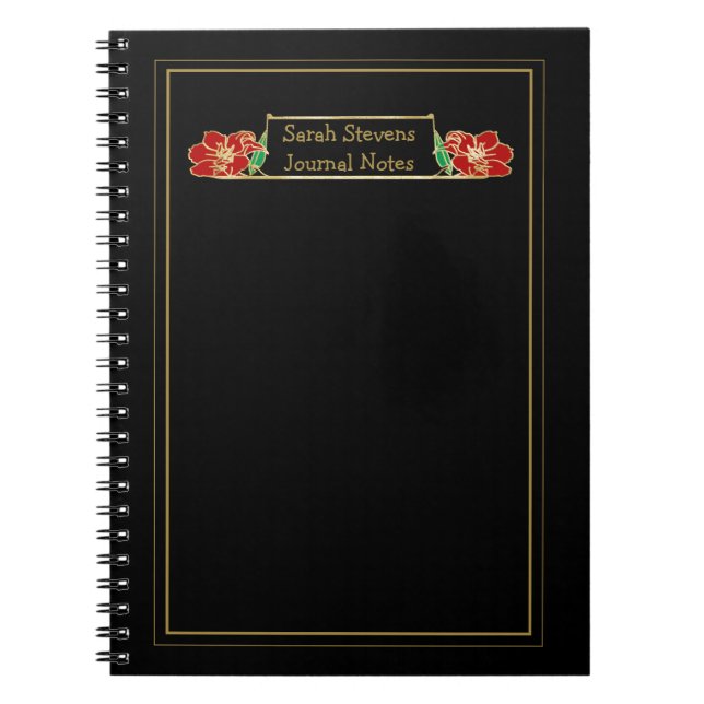 Carnet Floral rouge orné d'or (Devant)