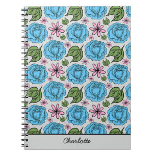 Carnet Floral sans couture motif bleu & rose personnalisé