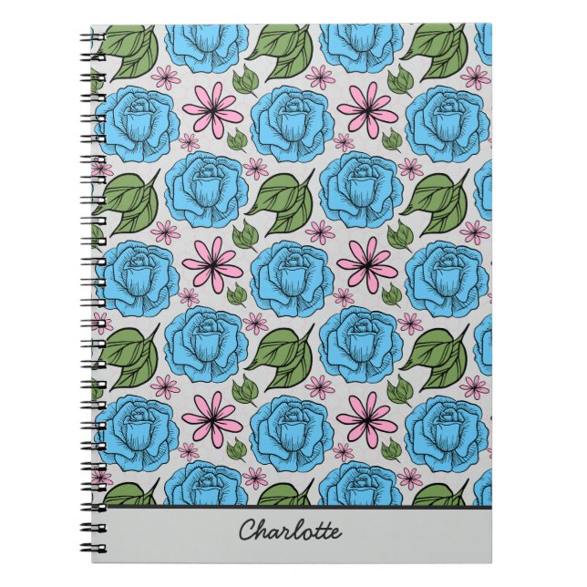 Carnet Floral sans couture motif bleu & rose personnalisé (Devant)