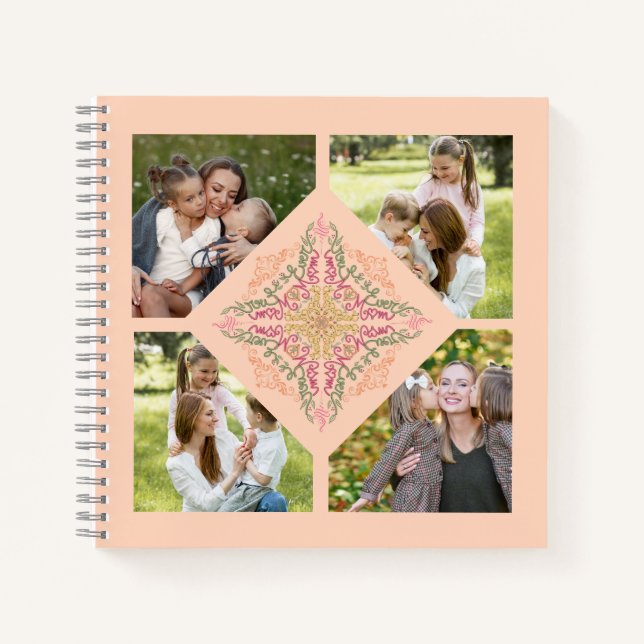 Carnet Floral Soft peach kaleidoscopic Script Best Mom  (Devant)