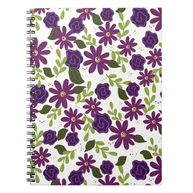 Carnet floral spiral aux fleurs violettes (Devant)