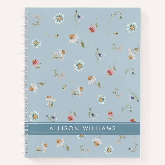 Carnet Floral Spring Dusty Blue Personnalisé (Devant)