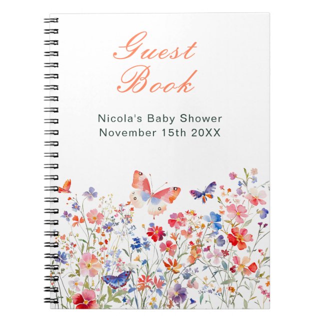 Carnet Floral Summer Butterfly Baby Shower Guest Book (Devant)