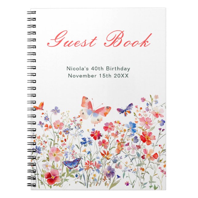 Carnet Floral Summer Butterfly Birthday Party Guest Book (Devant)