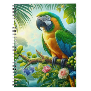 Carnet Floral tropical macaw vert