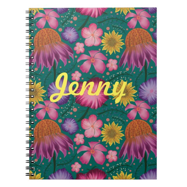 Carnet Floral Turquoise fleur sauvage Personnalisé (Devant)