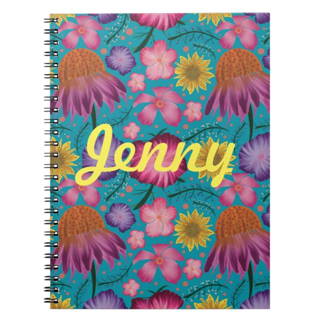 Carnet Floral Turquoise fleur sauvage Personnalisé (Devant)