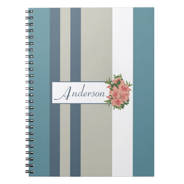 Carnet Floral Turquoise moderne bleu et bronzé (Devant)