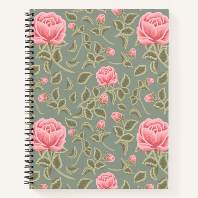 Carnet Floral vert et rose (Devant)