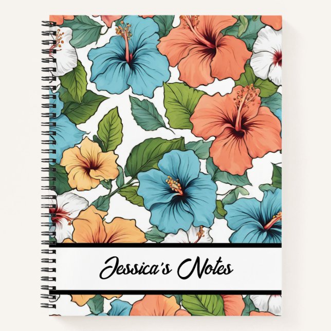Carnet Floral Vibrant Hibiscus Motif Personnalisé (Devant)
