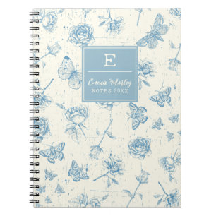 Carnet Floral Vintage bleu monogramme personnalisé