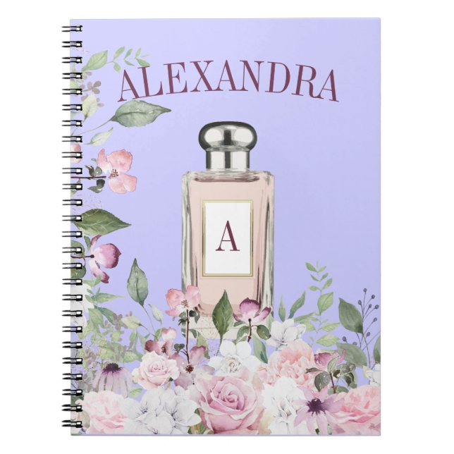 Carnet Floral Violet Parfum Bouteille Joli Monogramme (Devant)