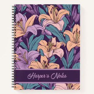 Carnet Floral violet rose Lily Motif personnalisé