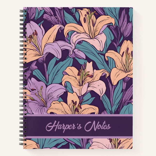 Carnet Floral violet rose Lily Motif personnalisé (Devant)