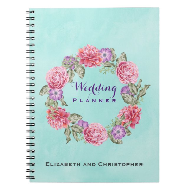 Carnet Floral Watercolor Wreath Wedding Planner (Devant)