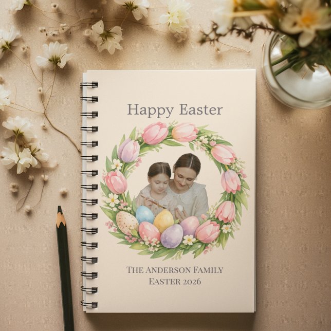 Carnet Floral Wreath & Family Photo Personalized Easter  (Créateur téléchargé)