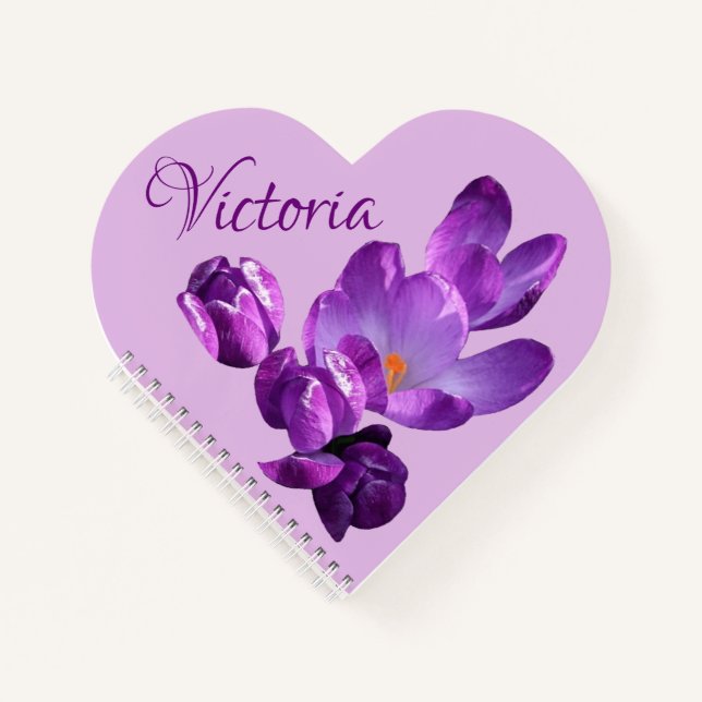 Carnet florale personnalisable Victoria nom crocus violet (Devant)