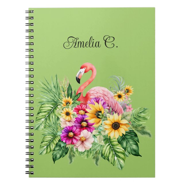 Carnet Florales de Flamants roses tropicaux et tournesols (Devant)