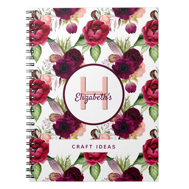Carnet Florals burgundy idées d'artisanat monogramme (Devant)