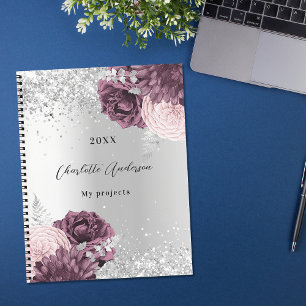 Carnet Floraux bordeaux argenté élégant glamour