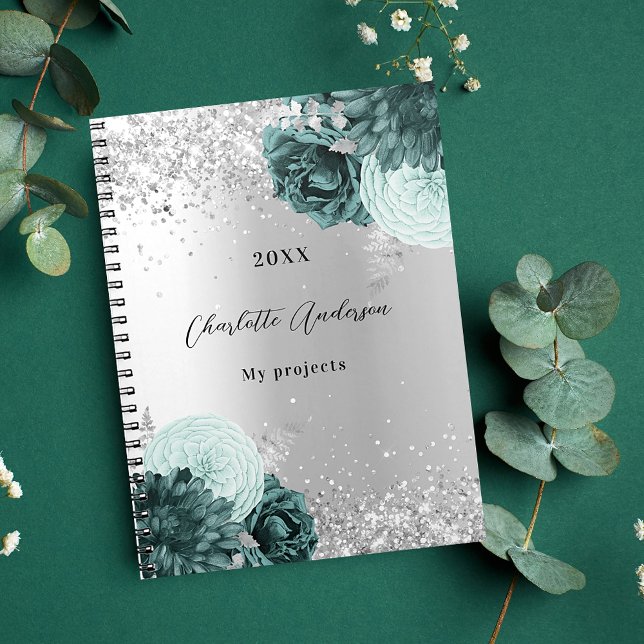 Carnet Floraux vert argent élégant glamour (Créateur téléchargé)