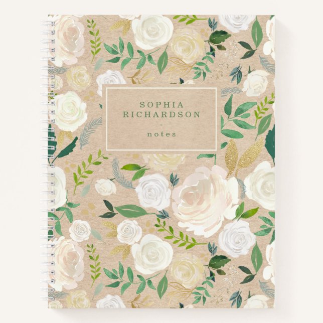 Carnet Flore blanche rustique et tendance sur Kraft Look (Devant)