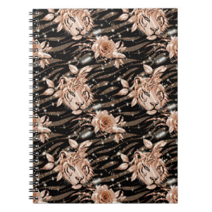 Carnet Flore de tigre d'or Rose noir