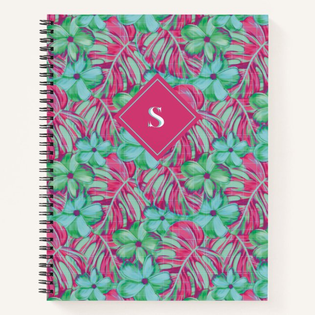 Carnet Flore rose pâle et verte rétro (Devant)