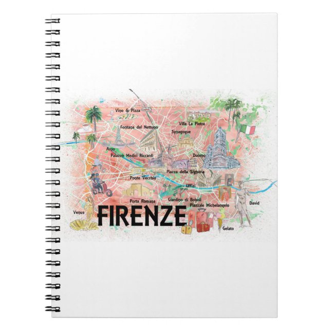 Carnet Florence Italie Carte illustrée avec des monuments (Devant)
