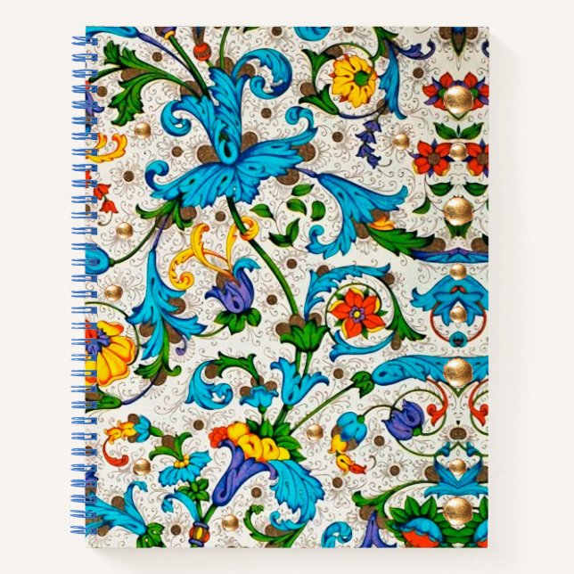 CARNET FLORENTINE RENAISSANCE BLEU FLORAL SWIRLS, FLEURS (Devant)