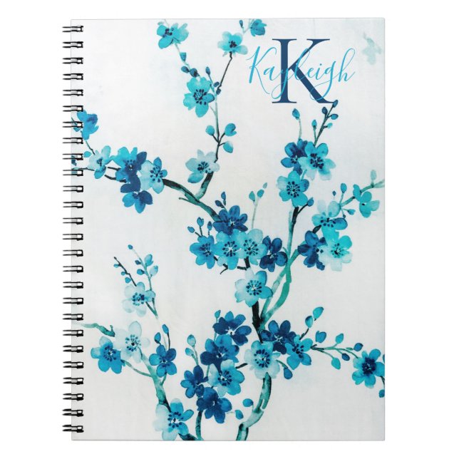 Carnet Flores d'aquarelles bleues | Monogramme (Devant)