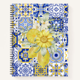 Carnet Flores de mosaïque en bleu et jaune