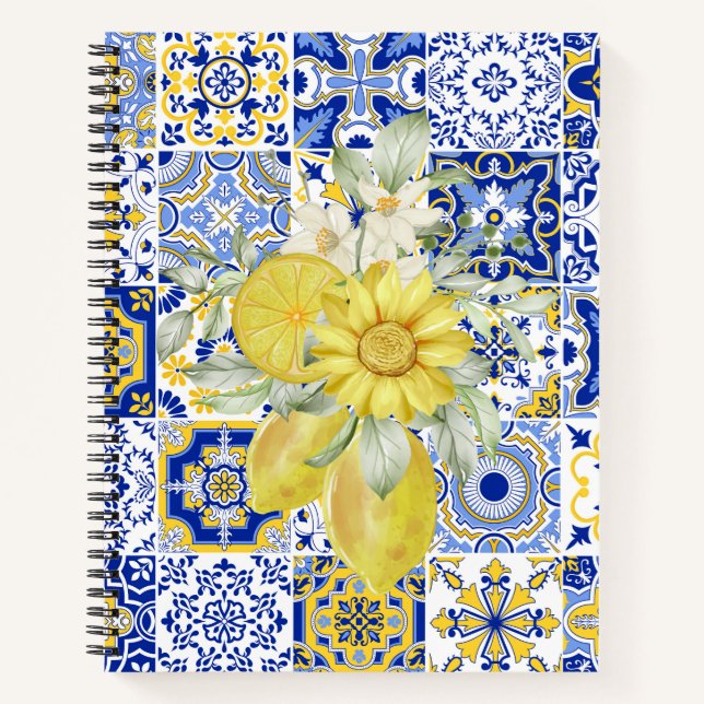 Carnet Flores de mosaïque en bleu et jaune (Devant)