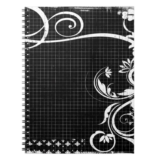Carnet florissant en Grille de perles noires et bl (Devant)