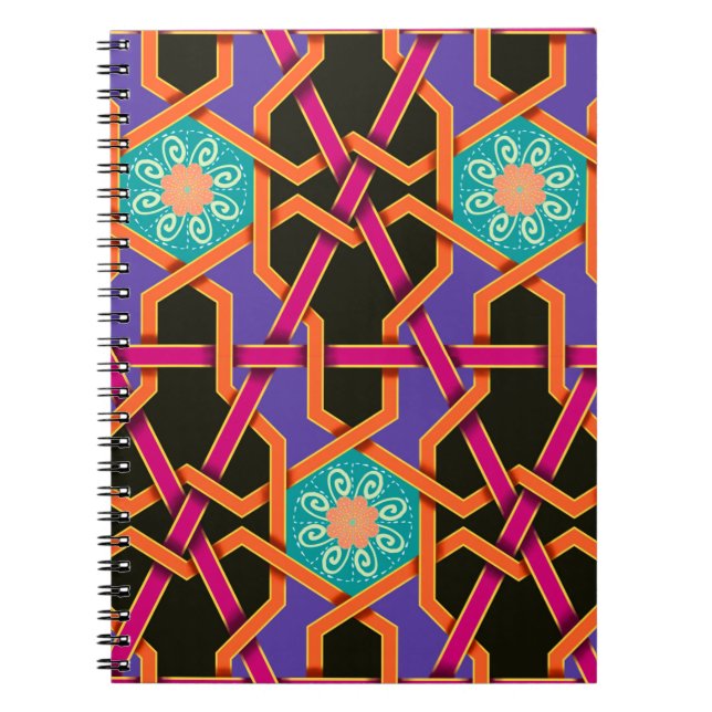 Carnet Flower green orange et violet ethnie géométrique n (Devant)