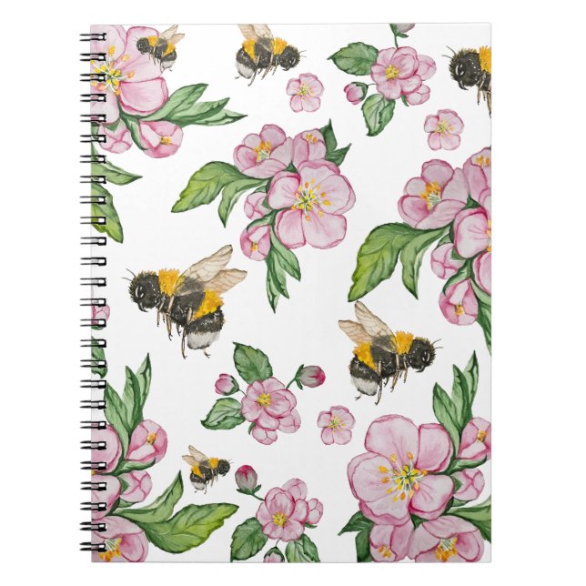 Carnet Flower pomverger avec abeilles aquarelle timon (Devant)