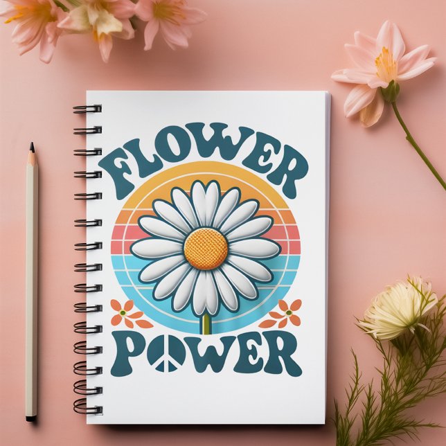 Carnet Flower Power bleu nom personnalisable (Flower Power blue customizable name Notebook)